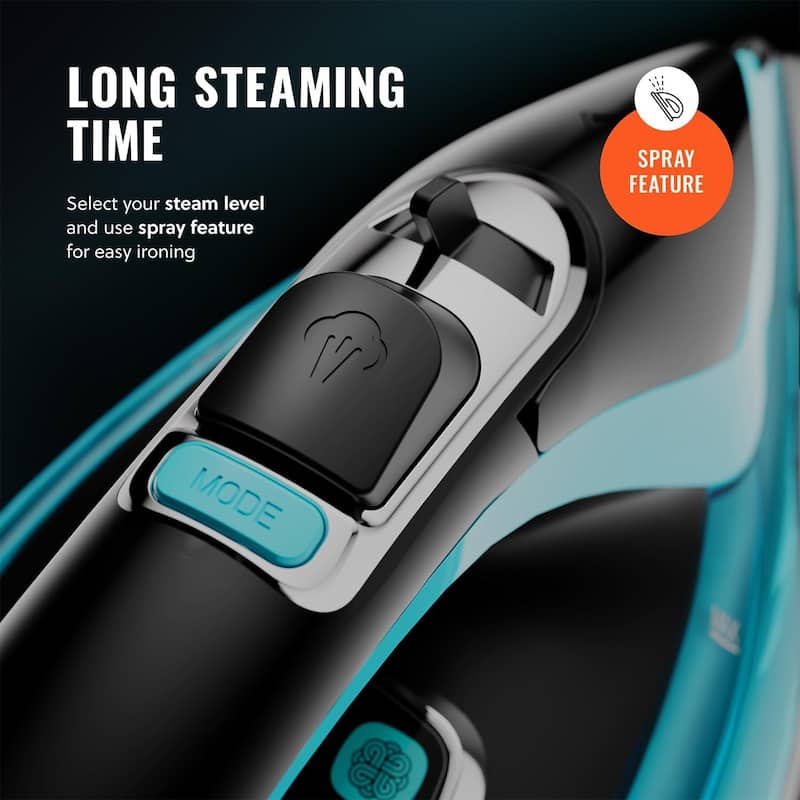 PurSteam SteamTech Elite 1750W Steam Iron, Digital Temp Control & LED Display, Ceramic Soleplate, Self-Clean, Auto Shut-Off