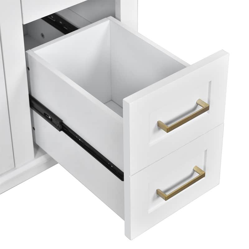 36" Bathroom Vanity with Ceramic Sink, Freestanding Bathroom Vanity Cabinet with 2 Soft Close Doors and 4 Storage Drawers