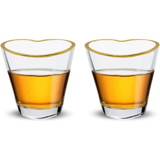 Heart Shaped Shot Glasses with Gold Rim 2 Pack
