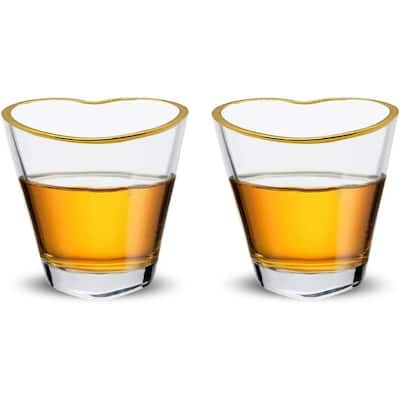 Heart Shaped Shot Glasses with Gold Rim 2 Pack