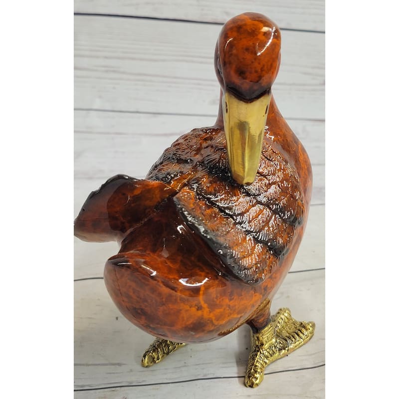 Real Bronze Metal Duck Painted Bird Cast Sculpture Statue Figurine 7 Inches X 6 Inches