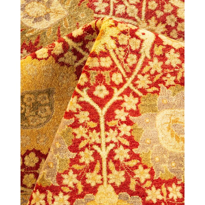 Overton Handknotted Wool Traditional Oriental Orange Area Rug - 8' x 10'