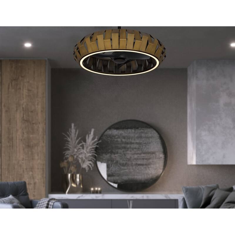 Hilo 17" Height Bronze Patina Metal Fan Light With Led Light - One Size