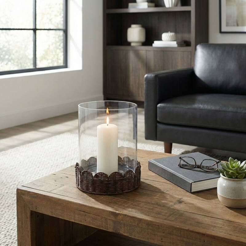 Candle Holder - Brown Glass Hurricane on Scallop Base