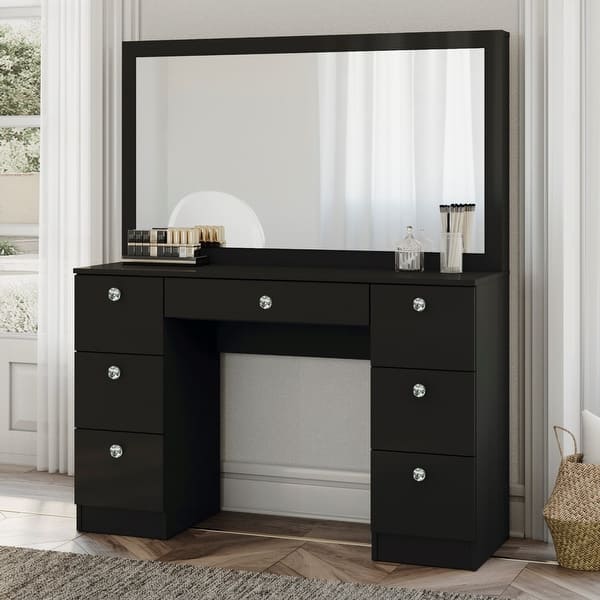 Artemisia Modern Black Painted Makeup Vanity Table with Crystal Knobs, for  Bedroom - Bed Bath & Beyond - 37980497
