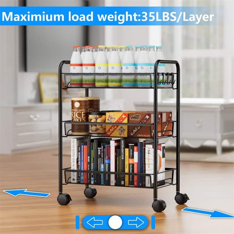 3 Tier Rolling Cart - 10.2"D x 17.7"W x 24.8"H