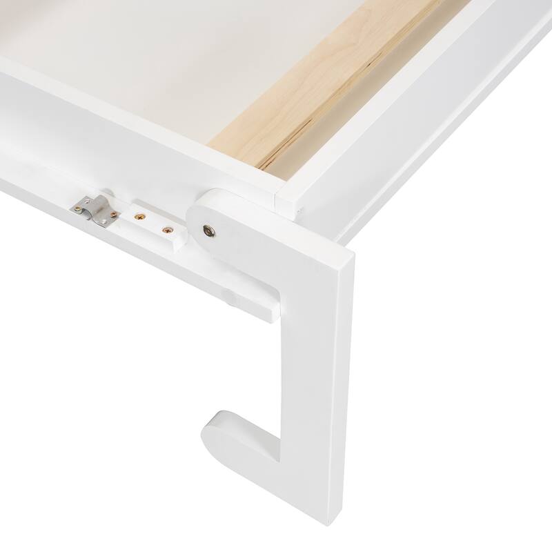 Queen Size Wall Bed with Built-in Closet, Drop-Down Table & Storage Drawers, Space-Saving Folding Design with LED Light