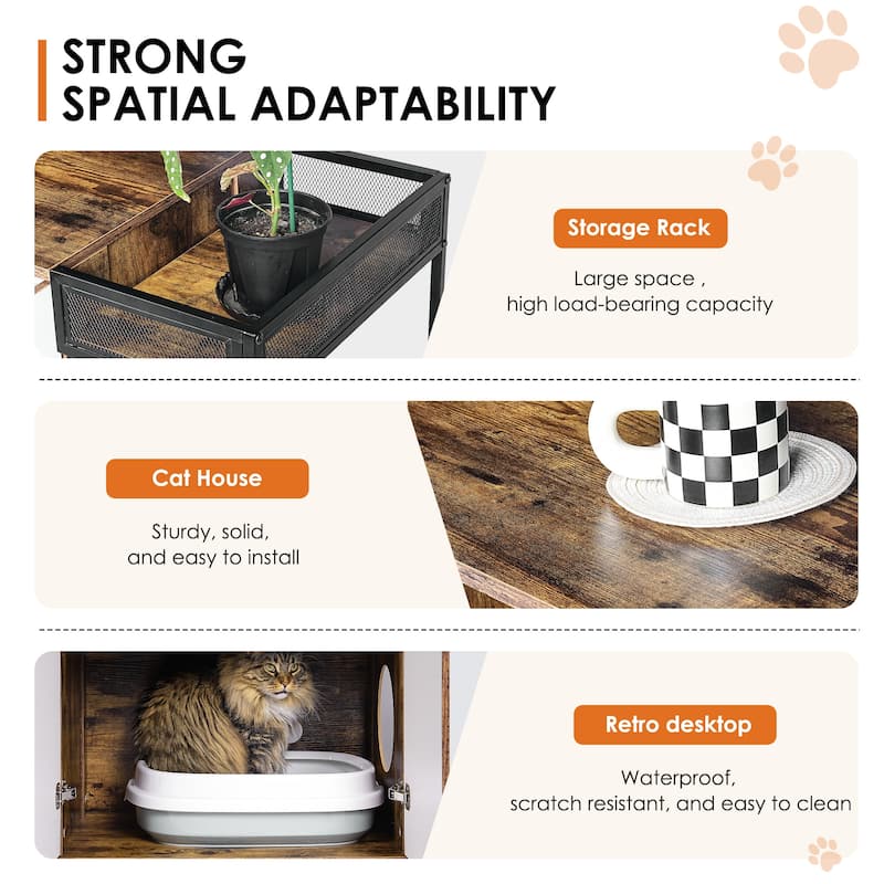Litter Box Enclosure for 2 Cats，Cat Litter Box Furniture,Enclosed Cat Litter Boxes,Cat Furniture Cabinet,Rustic Brown