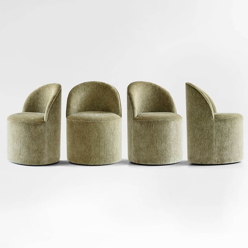 Chenille Rolling Upholstered Dining Chair with Wheels (Set of 4)