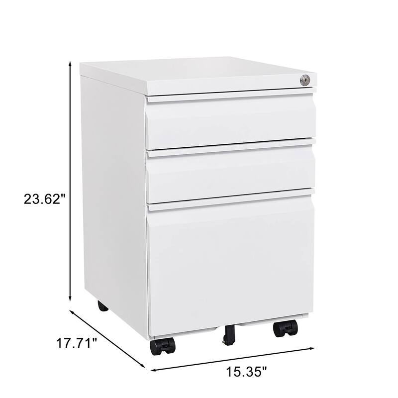 Modern Mobile File Cabinet, Office Storage Filing Cabinet with Lock, 2 Stationery Drawers and Pencil Tray, for Home Office
