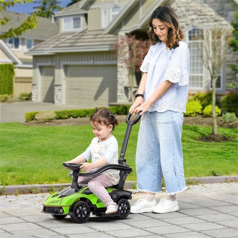 Baby Under-Seat Storage Ride-On Sliding Car with Detachable Push Handle and Steering Wheel - 34" L x 15.75" W x 35.25" H - Green, Black