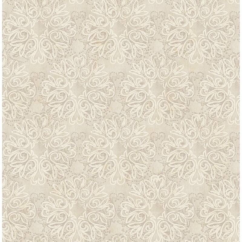 Seabrook Design Rhea Floral Medallion Unpasted Wallpaper - 20.5 in W x 33 ft. L - Metallic Eggshell & Lavender