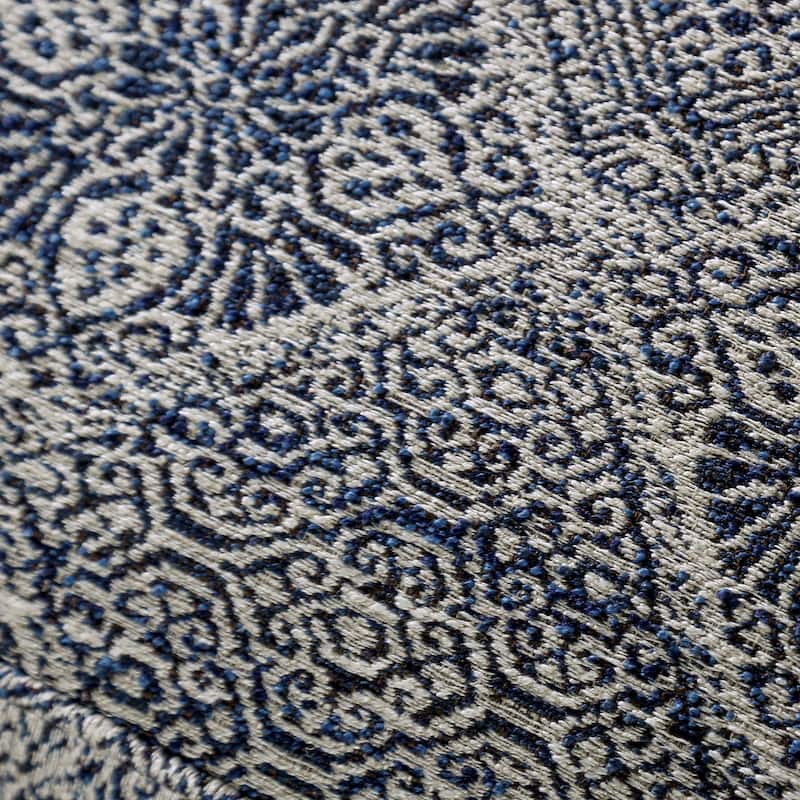 Stormy Transitional Grey Fabric Moroccan Print Cocktail Ottoman by Gracewood Hollow