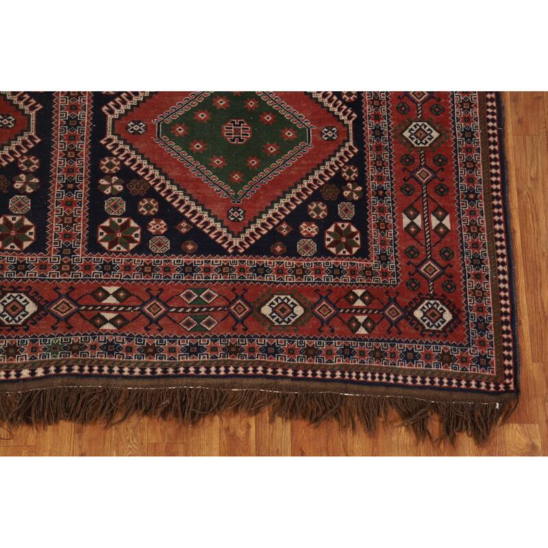 Hand Knotted Oriental 100% Wool Carpet Traditional Geometric Navy Blue & Blues Yalameh Area Rug - 10' 11'' X 7' 6''