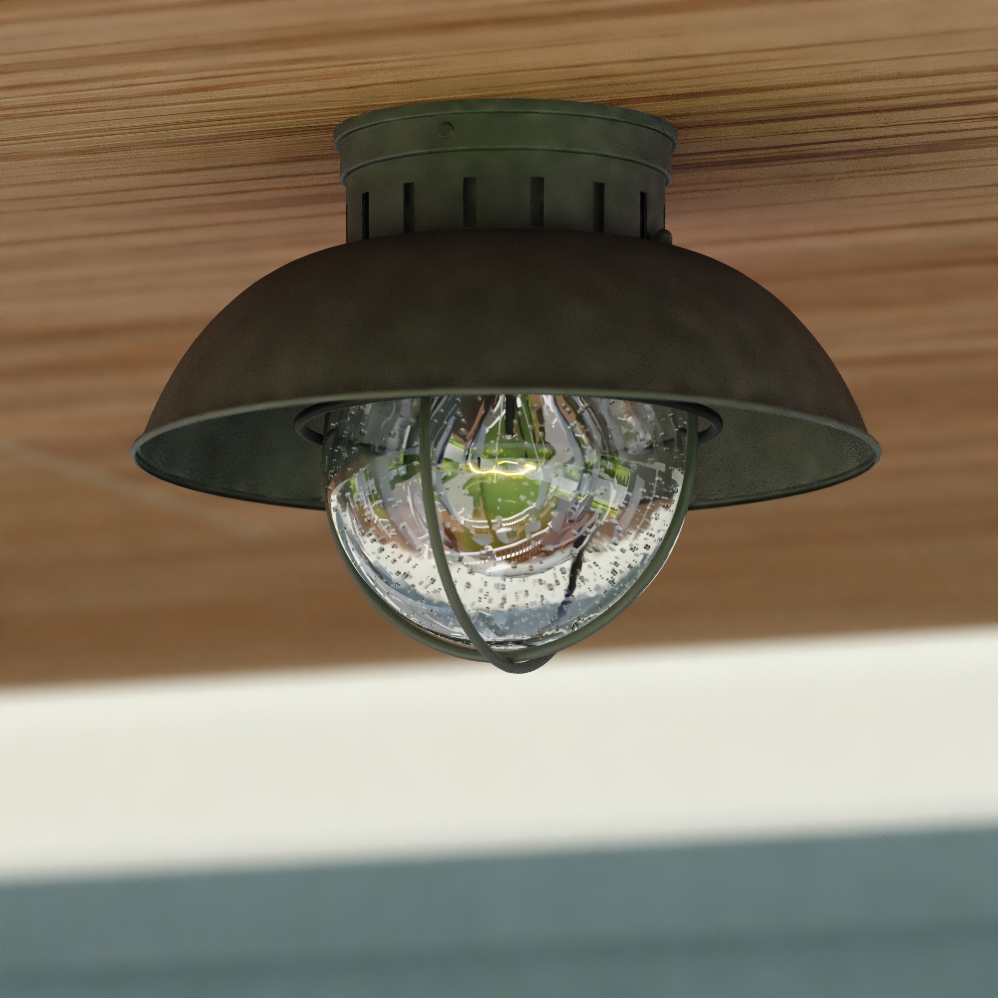 VAXCEL Harwich Gray Coastal Barn Dome Outdoor Flush Mount Ceiling Light Clear Glass - 10-in W x 7.75-in H x 10-in D