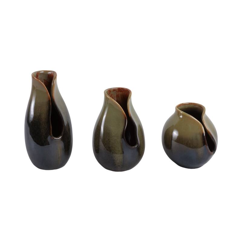 Stoneware Decorative Vases Modern Sleek Sculptural Design (Set of 3)