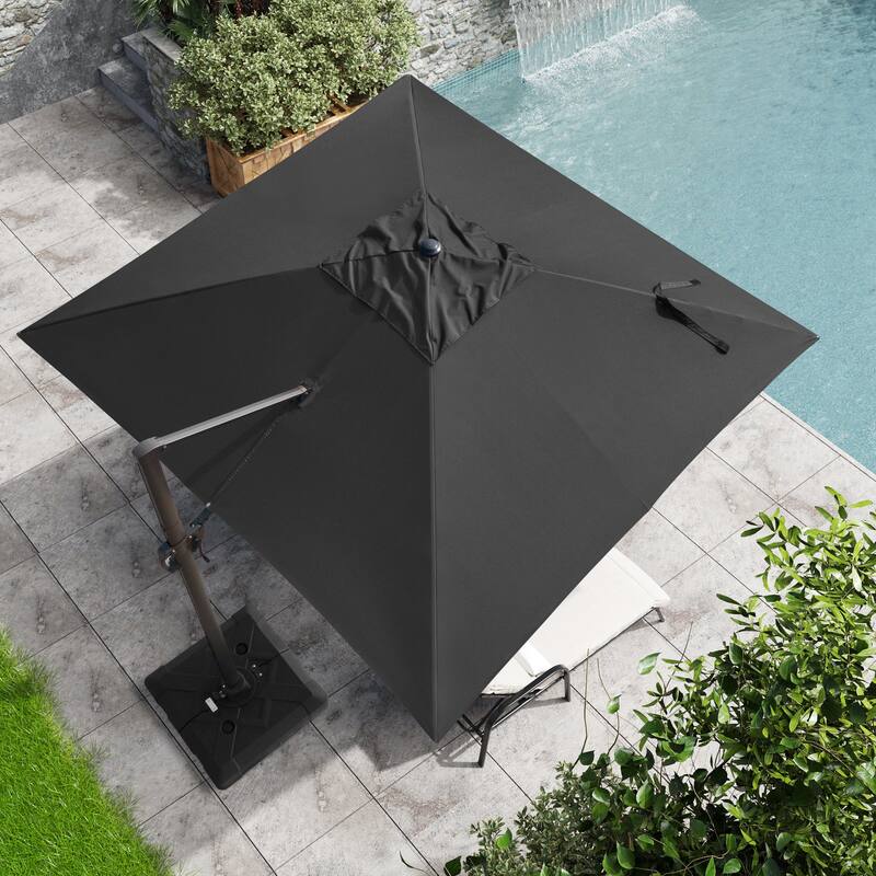 9 x11 FT LED Lighted Patio Cantilever Umbrella Double Top with Weighted Base