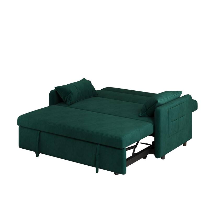 Sofa Pull Out Bed Included 2 Pillows Velvet Sofa for Small Spaces Teal