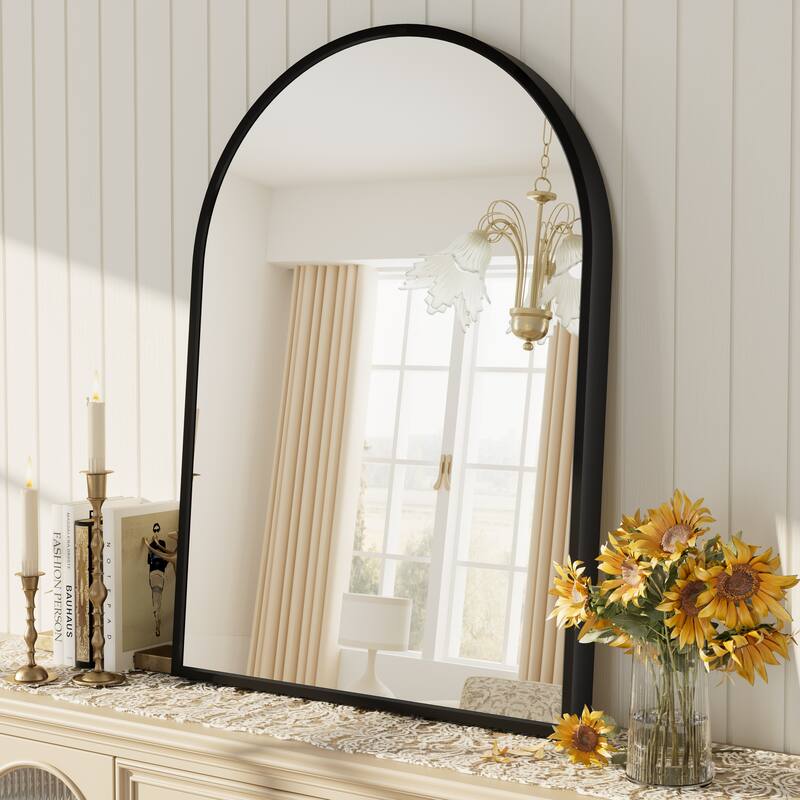 Arch High-Strength Tempered Glass and Aluminum Alloy Framed French Cleat Mounted Wall Mirror