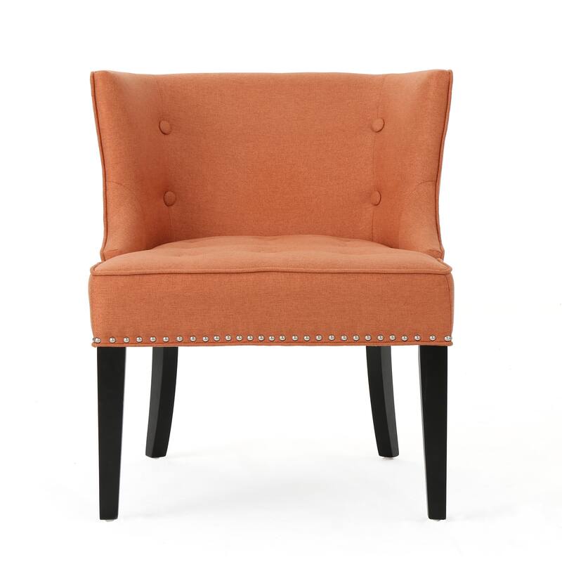 Orange Modern 28" Accent Chair with Button Tufted Waffle Stitching and Nailheads