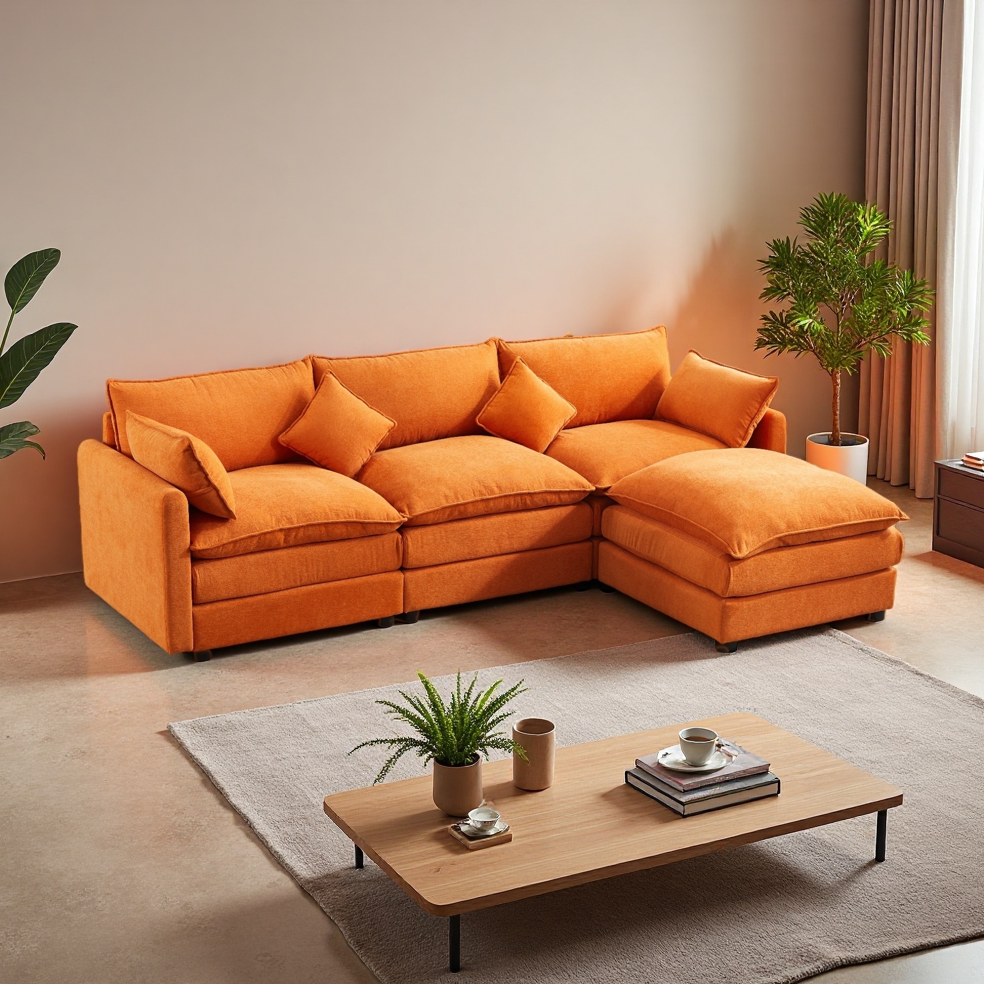 98.8" Chenille L-Shaped 3-Seater Sectional Sofa with Removable Ottoman