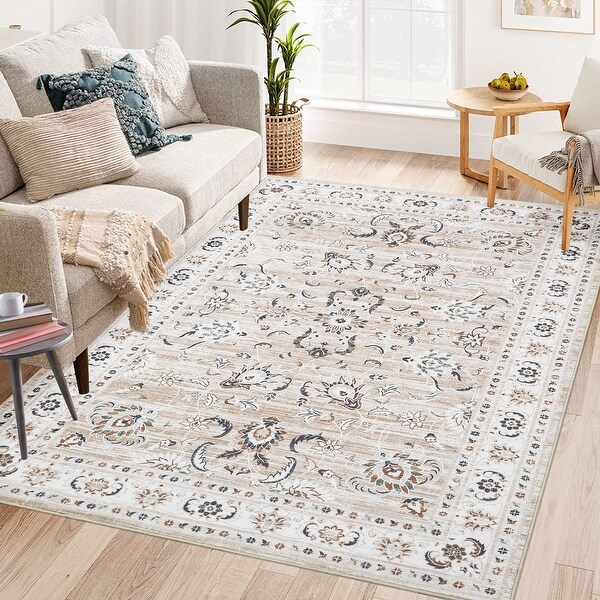 Garvee Washable Area Rug Bohemian Floral Area Rug Vintage Area Rug