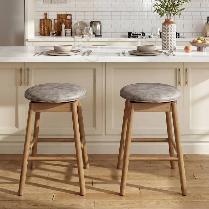 Gymax 25'' Swivel Counter Height Barstools Set of 4 w/Solid Wood Legs