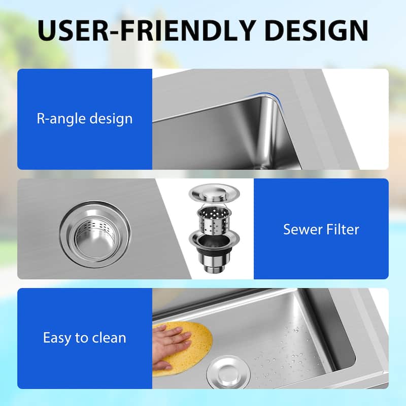 Commercial Kitchen Free Standing Double Bowls Utility Sink - 43 x 25 x 35inch with Faucet