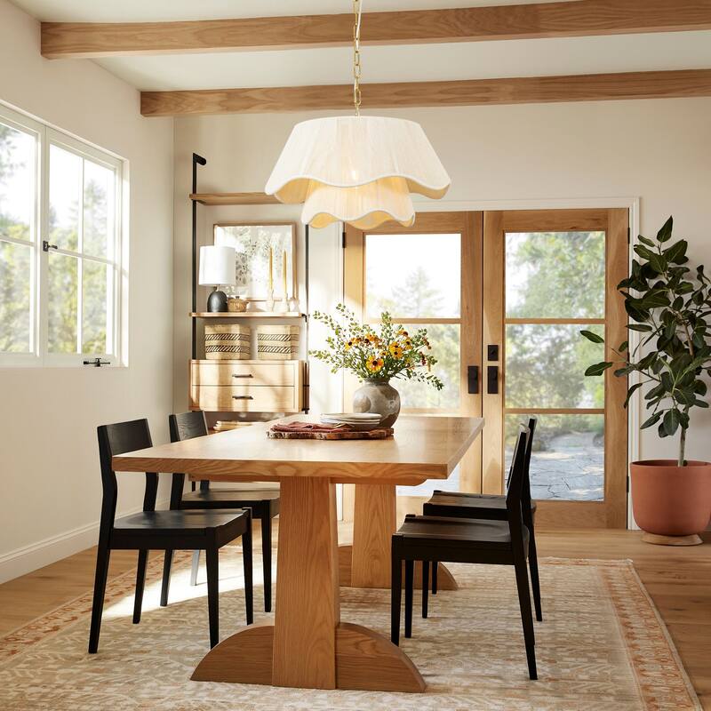 1-Light 20.3" W Modern Boho Double Tiered Fabric Shade chandelier for Living room