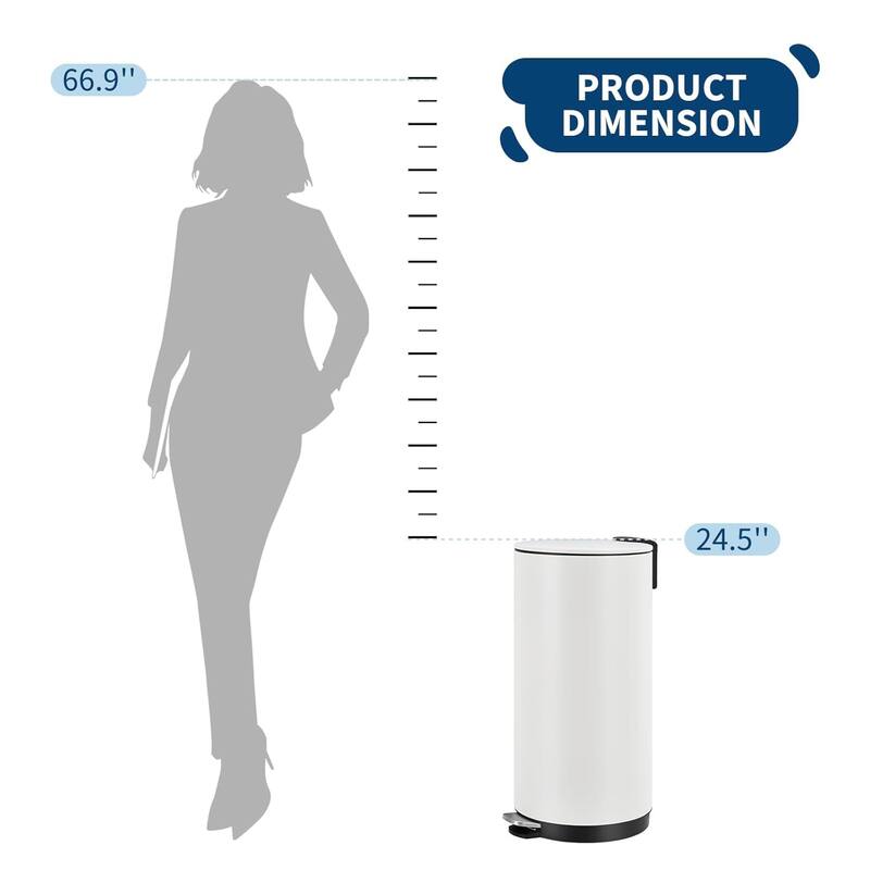 8 Gallon Round Trash Can, 30L Modern Garbage Can for Living Room, Office, Bathroom, Kitchen, White