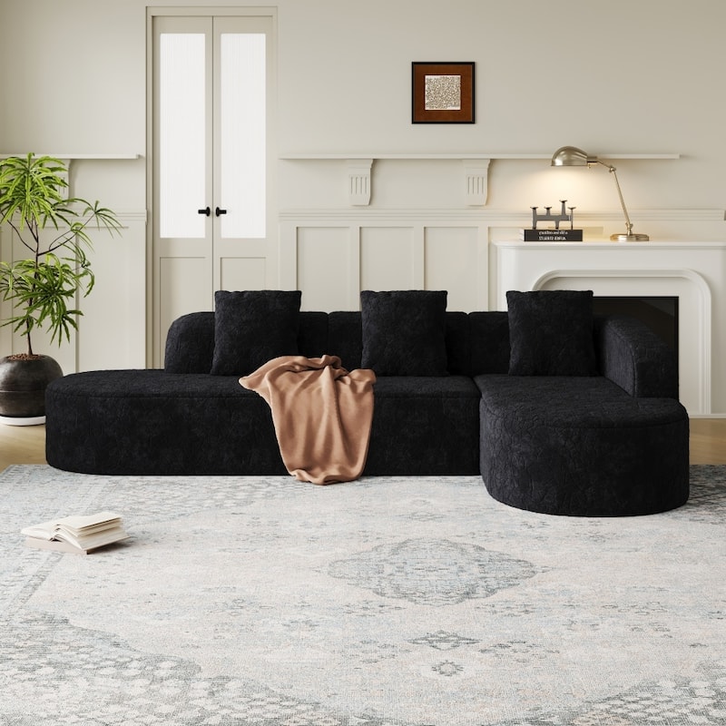 111.8" Modern L-shaped Curved Modular Sofa with Three Pillows