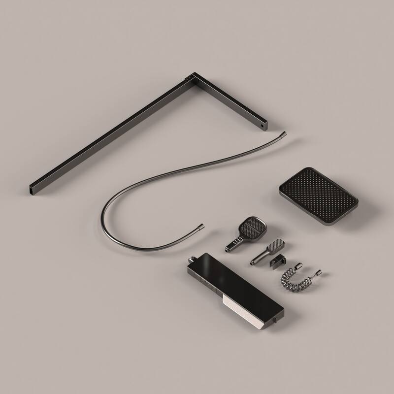 Exposed Wall Mounted Square Slide Bar Showerhead & 3-mode Handheld Shower