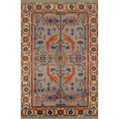 Floral Blue Oushak Oriental Rug Handmade Wool Carpet - 3'10"x 6'0"