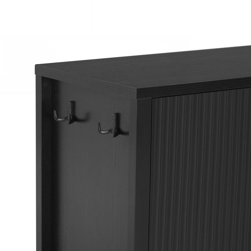 4-Door Sideboard with Back-of-Door Storage Racks & Side Hooks, Adjustable Shelves