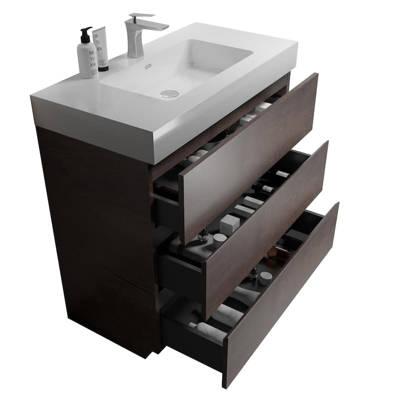 36"Bathroom Vanity with Sink,Large Storage Freestanding Bathroom Vanity , One-Piece White Sink Basin without Drain and Faucet