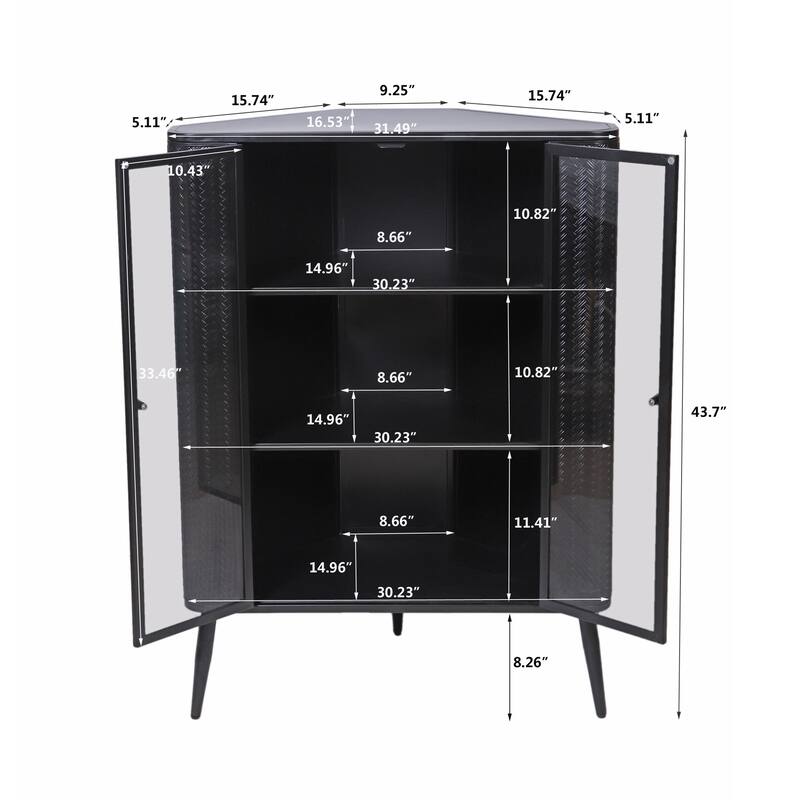 Modern 3-Tier Corner Storage Cabinet with Tempered Glass Doors, Removeable Shelves for Small Spaces