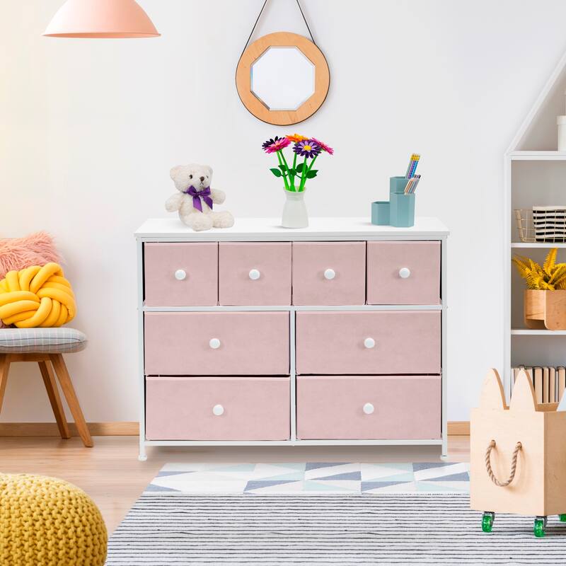 8-Drawer Chest Storage Tower, Knob Handle, Fabric Dresser for Bedroom