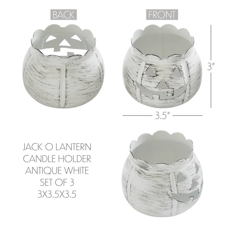 Jack-O-Lantern Candle Holder Antique White Set of 3 - 3x3.5x3.5 - N/A