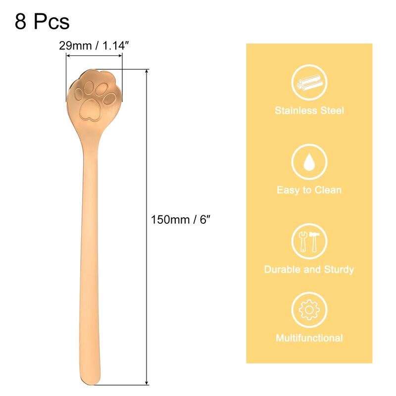 8Pcs 6" Cat Paw Spoon Stainless Steel Coffee Spoon Ice Cream Spoon