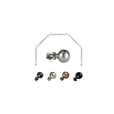 Bay Window Curtain Rod - 5 Sided Corner Rod, Black Drapery Hardware - 13/16 Inch Single Rod - M