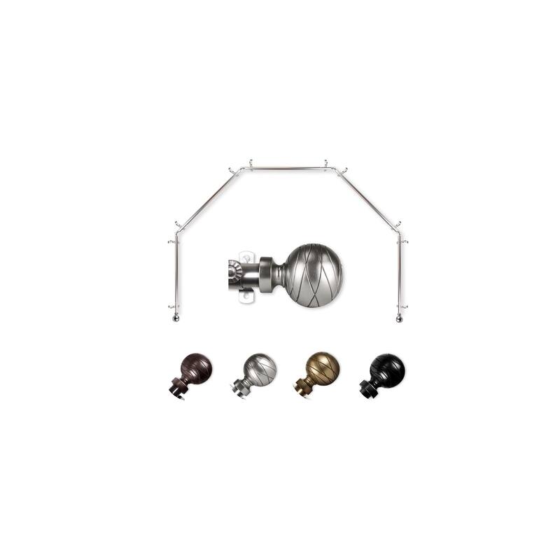 Bay Window Curtain Rod - 5 Sided Corner Rods, Satin Nickel Finish, Medieval Style Drapery Hardware - M
