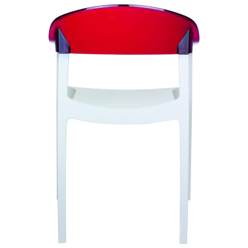 32" White and Red Transparent Stackable Outdoor Patio Dining Arm Chair