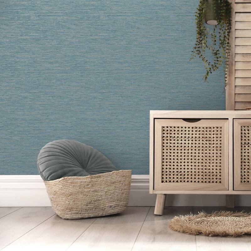 Fine Decor Mephi Teal Grasscloth Wallpaper