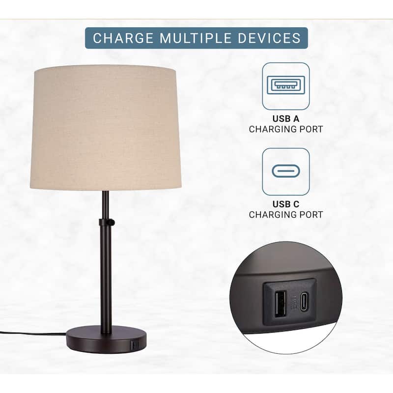 Kenroy Home Beckett Lamp with USB ports - Dark Bronze - Set of 2