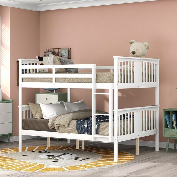 slide 2 of 44, Full over Full Solid Wood Loft-Style Bunk Bed with Ladder, Convertible into Two Beds, Solid Wood Frame for Kids' Bedrooms White