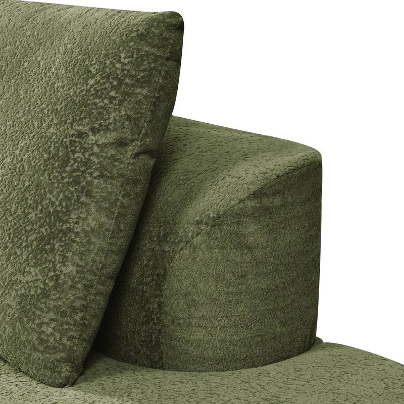 Curved Chaise Lounge with L-shape Back Arm, Pearl Upholstery Sectional Sofa Set with 4 Pillows for Living Room Sleeper Couch