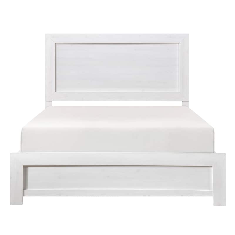 Queen Size Wood Panel Bed with Headboard and Bed-in-a-Box Design - White