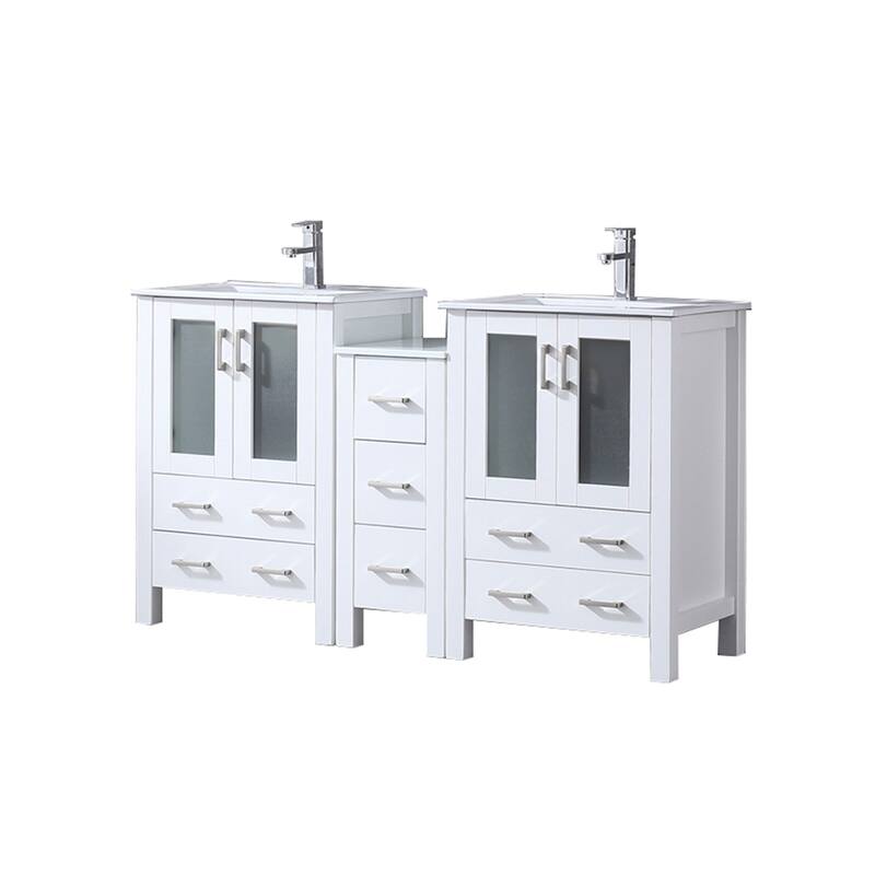 Volez Bath Vanity with Side Cabinet, Ceramic Top & Sink