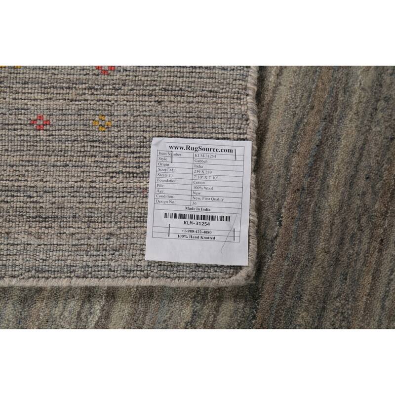 Striped Gray Gabbeh Oriental Square Area Rug Hand-Knotted Wool Carpet - 7'10"x 7'10"