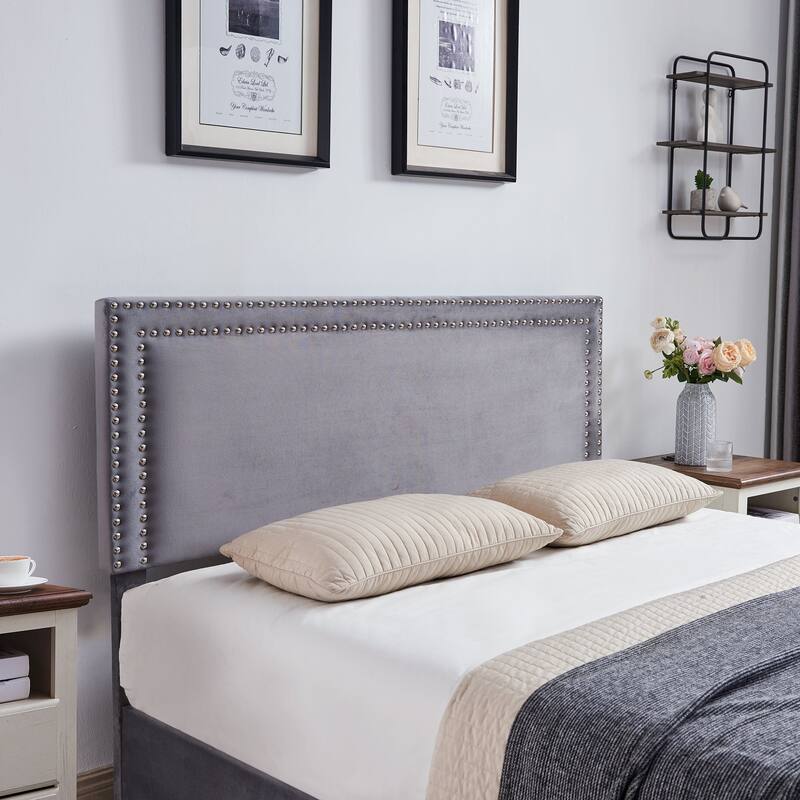 Modern Upholstered Bed Frame with 4 Storage Drawers, Platform Fabric Bed with Button Tufted Headboard